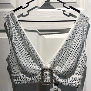 Violet White rhinestone crop top